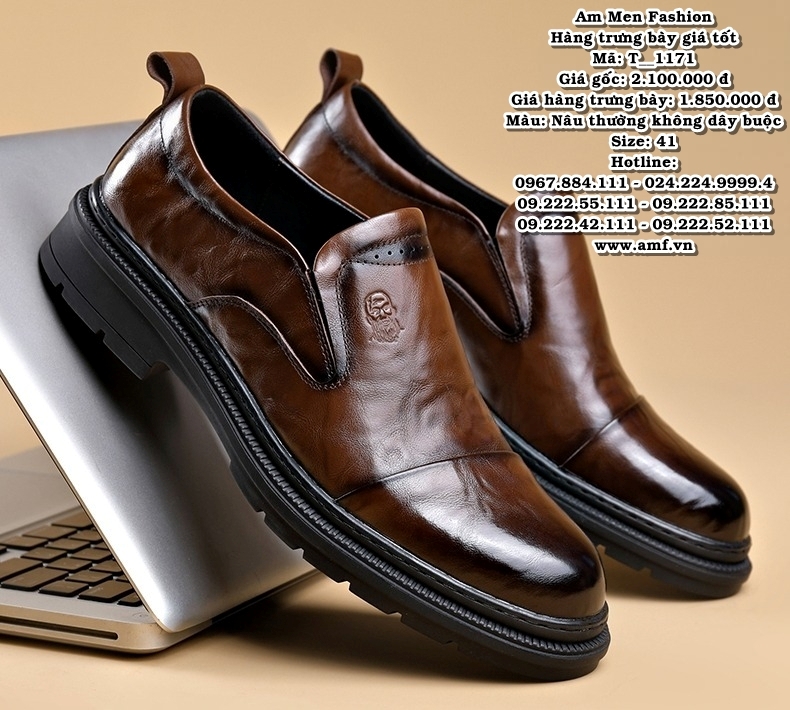 T1171 - Màu: Nâu thường không dây buộc - Size: 41